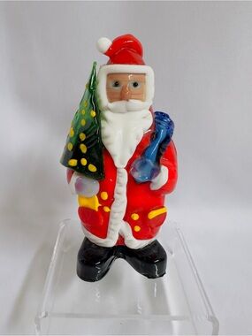 Christmas Fused Glass Santa Clause Figurine Ornament Free Standing Decor Heavy